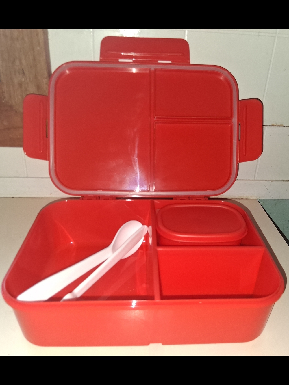 Hannaford Grocery Store Compartmental Lunch Box with Utensils & Bowl With Cover